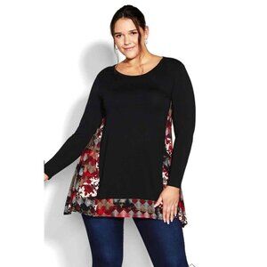 NWT Avenue Womens Black Rust Patch Printed Long Sleeve Tunic Size 18